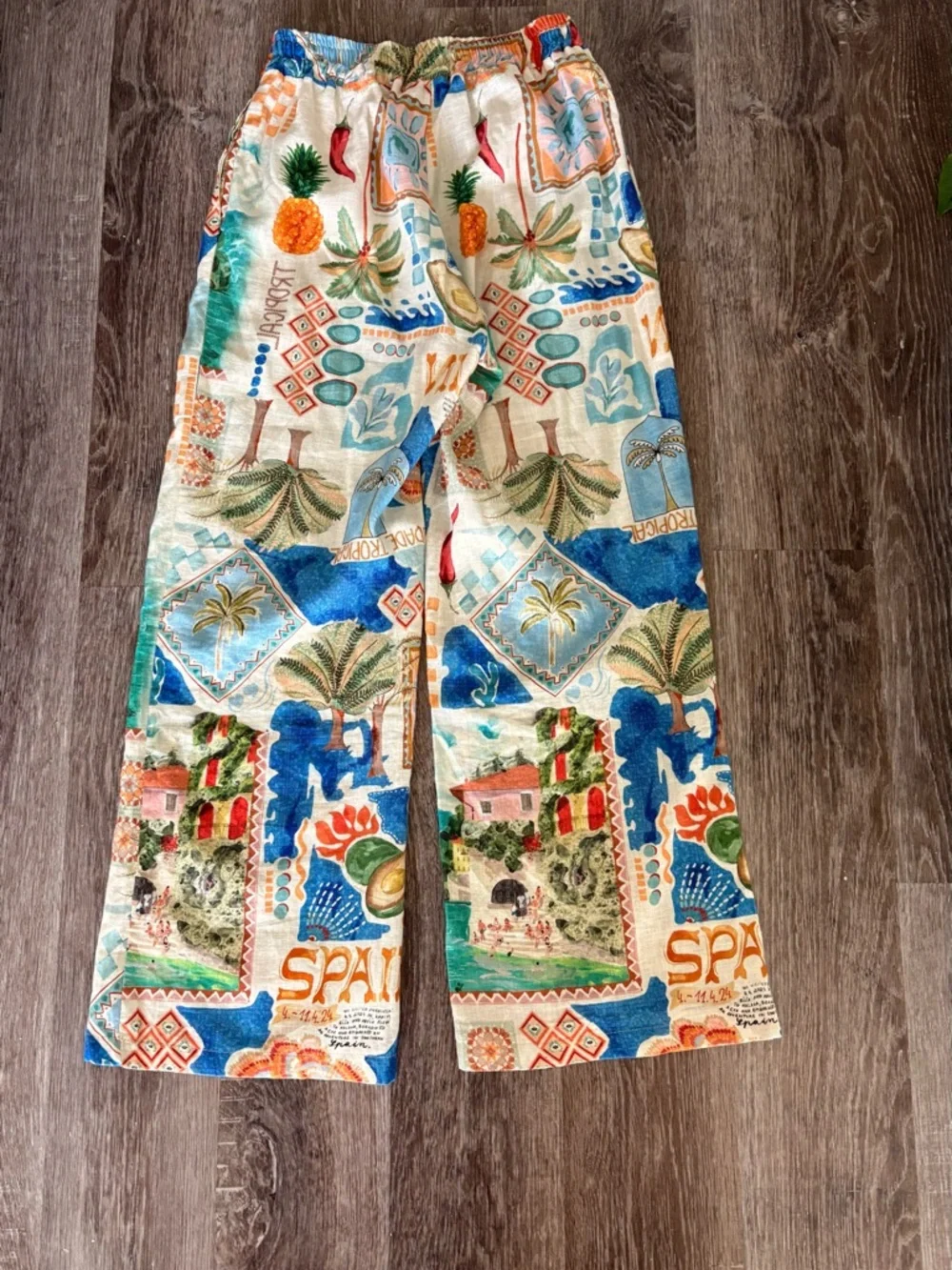 Tropical Print Wide Leg Pants - Multicolor - Picture 7 of 8